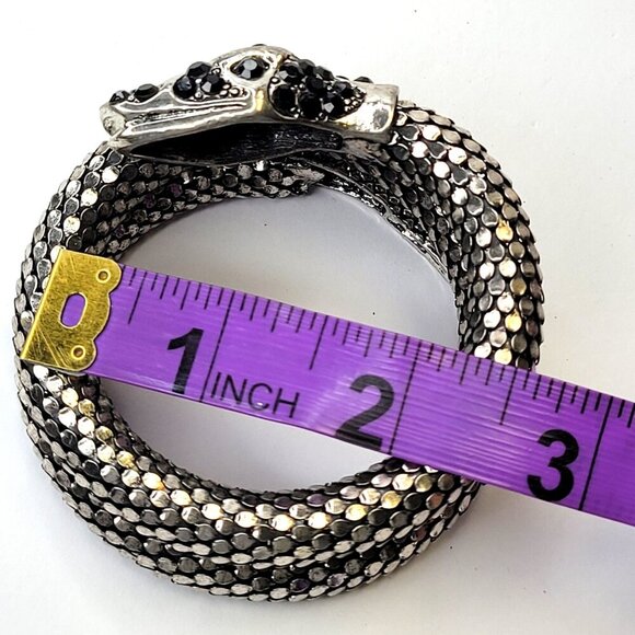 Black and Clear Rhinestone 3 Coil Serpent SIlver Snake Bracelet - Picture 6 of 10